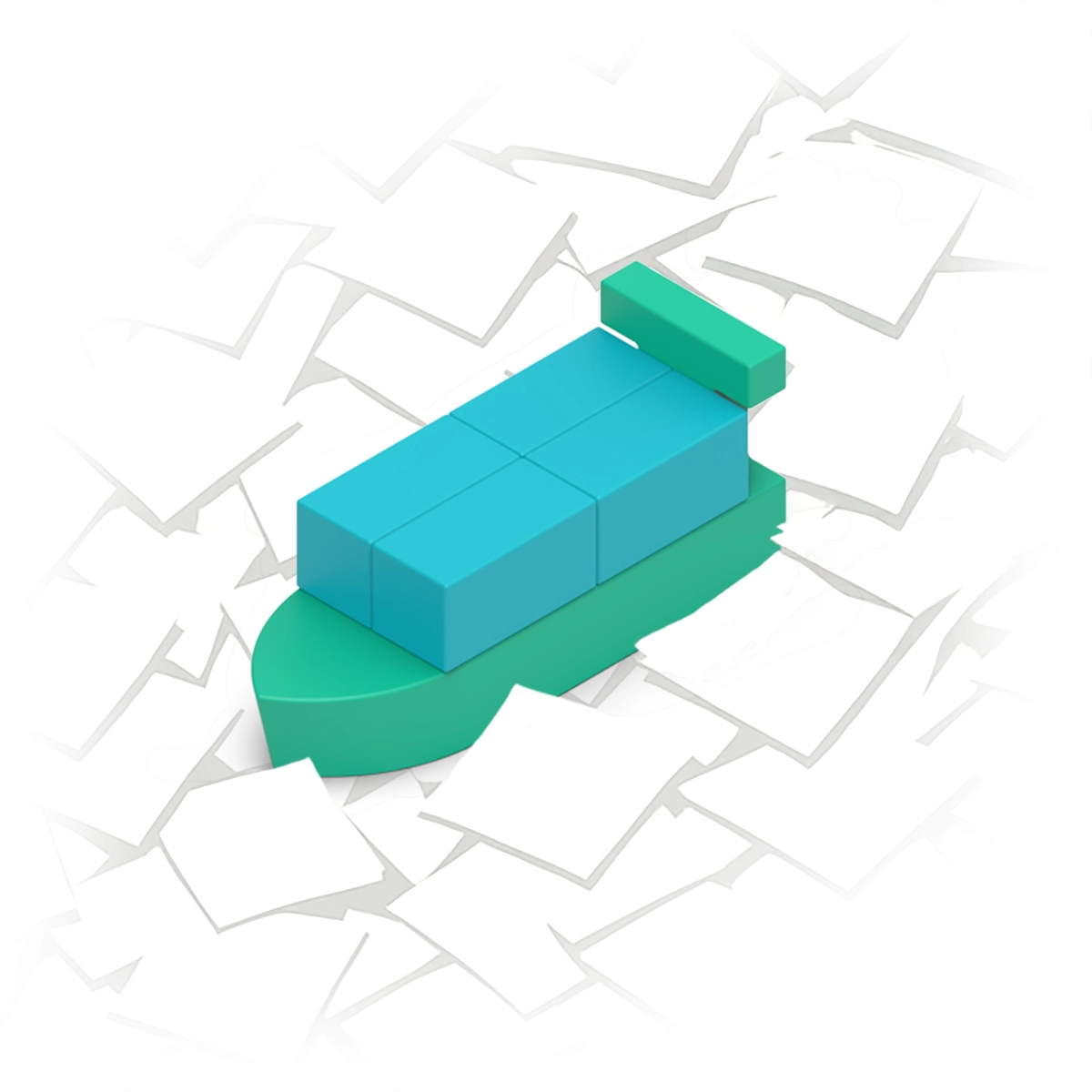 Ship in sea of paper bills of lading